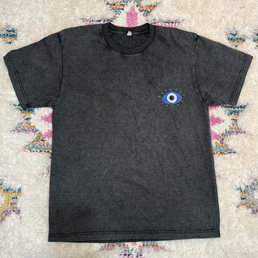 LAST 2! Evil Eye Oversized Graphic Tee in Mineral Washed Black - Picture 3 of 4